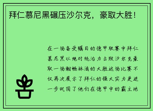 拜仁慕尼黑碾压沙尔克，豪取大胜！